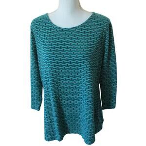 JM Collection Women's Long Sleeve Green & Black Stretch Knit Shirt Size Large